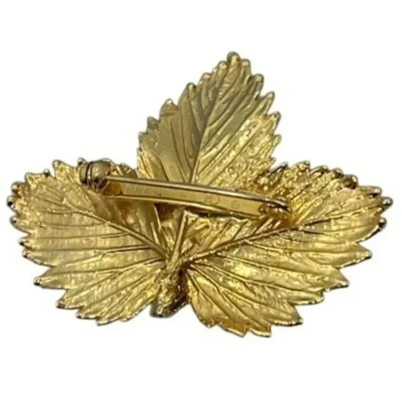 Vintage Gold Electropated Leaf Brooch Breveté Mark E in D Maker Botanical Style - Picture 3 of 5